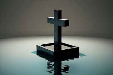 cross statue in pool of water