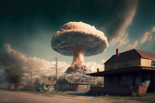 Atom Bomb Blasting Behind the Neighborhood