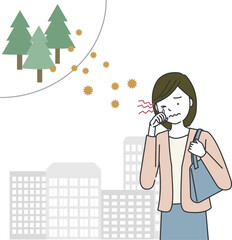 花粉アレルギーにより目が痒くなる女性
