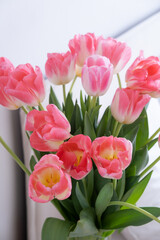 Bouquet of pink tulips close up