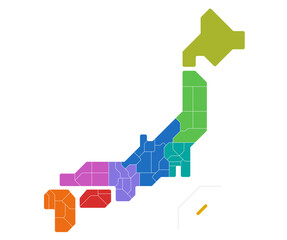 簡略化した日本地図　地方別　県別