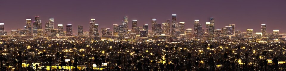 Obraz premium California city skyline at night - panoramic image of a west coast city during the dark evening. City skyline made by generative AI