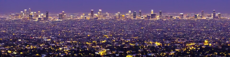 California city skyline at night - panoramic image of a west coast city during the dark evening. City skyline made by generative AI