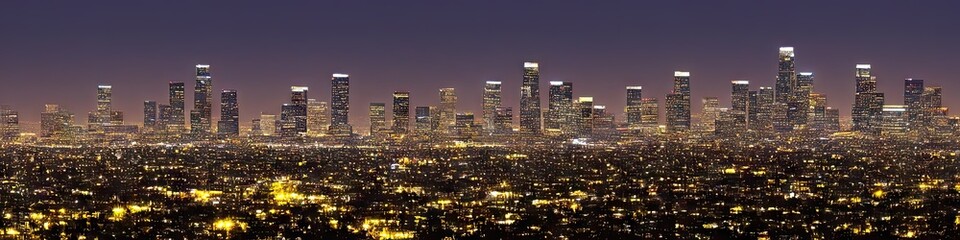 Fototapeta na wymiar California city skyline at night - panoramic image of a west coast city during the dark evening. City skyline made by generative AI
