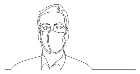 continuous line drawing vector illustration with FULLY EDITABLE STROKE - business person portrait wearing face mask