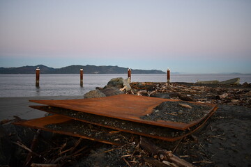 steel plates rusting on the coast