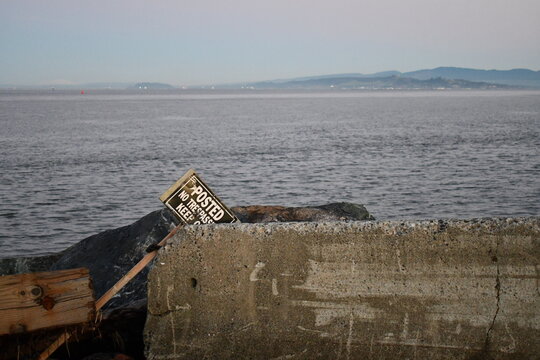 No Trespassing Sign Near Jetty Under Construction