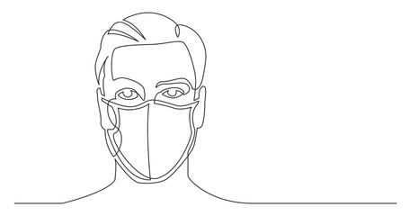 continuous line drawing vector illustration with FULLY EDITABLE STROKE - good looking man wearing face mask