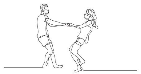 continuous line drawing vector illustration with FULLY EDITABLE STROKE - loving couple 3 wearing face mask
