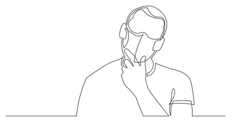 continuous line drawing vector illustration with FULLY EDITABLE STROKE - man analyzing wearing face mask