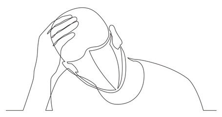 continuous line drawing vector illustration with FULLY EDITABLE STROKE - man in need wearing face mask