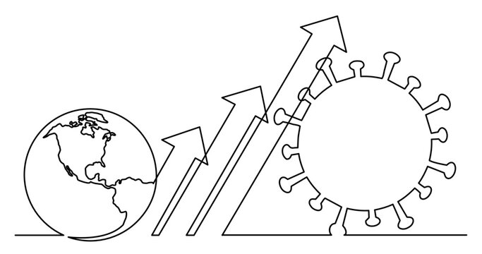 continuous line drawing vector illustration with FULLY EDITABLE STROKE - of frowing number of coronavirus cases in the world