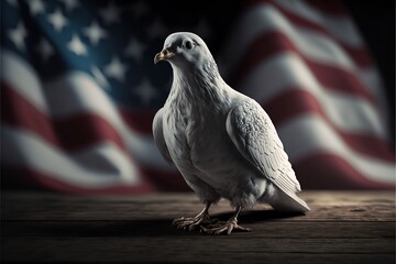 portrait Pigeon ,Dove of peace american flag background ,Generative ai - obrazy, fototapety, plakaty