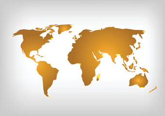 Orange world map vector isolated on transparent background.Gray  background 