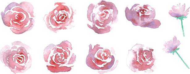 水彩画。水彩タッチの薔薇イラスト。薔薇のベクターイラスト。
Watercolor painting. Rose illustration with watercolor touch. Vector illustration of a rose.
