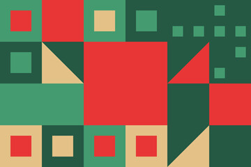 Colorful geometric square shapes on dark green background.