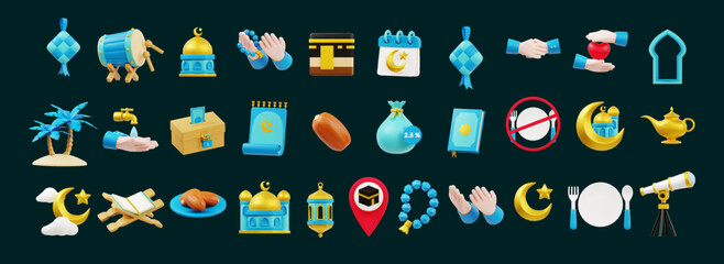 Blue theme 3d Islamic Icon, suitable for Ramadan, Eid al Fitr, and Eid al Adha  