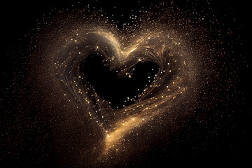 beautiful sparkle bright light in heart shape, abstract effect light in black background.