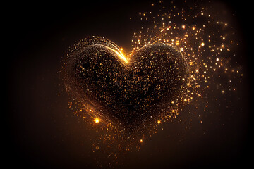 beautiful sparkle bright light in heart shape, abstract effect light in black background.