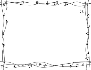 リボンフレーム　モノクロ音楽音符イメージ背景素材