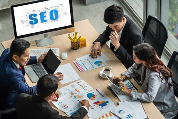 SEO search engine optimization for modish e-commerce and online retail business showing on computer...