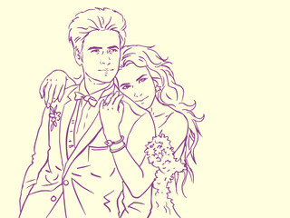 illustration of  bride and groom vector for card decoration illustration