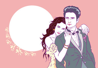 couple on pink vector for card illustration decoration 