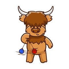 Cute Highland cow cartoon clipart with funny pose vector illustration