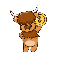 Cute Highland cow cartoon clipart with funny pose vector illustration