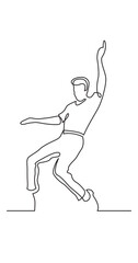 continuous line drawing vector illustration with FULLY EDITABLE STROKE of dancing active young man dancer