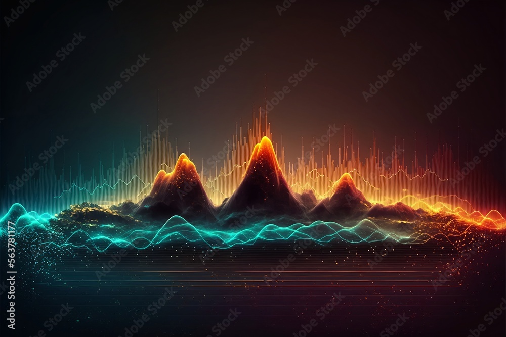 Poster Abstract Sound waves. Frequency audio waveform, music wave HUD interface elements, voice graph signal cyberpunk, Generative ai