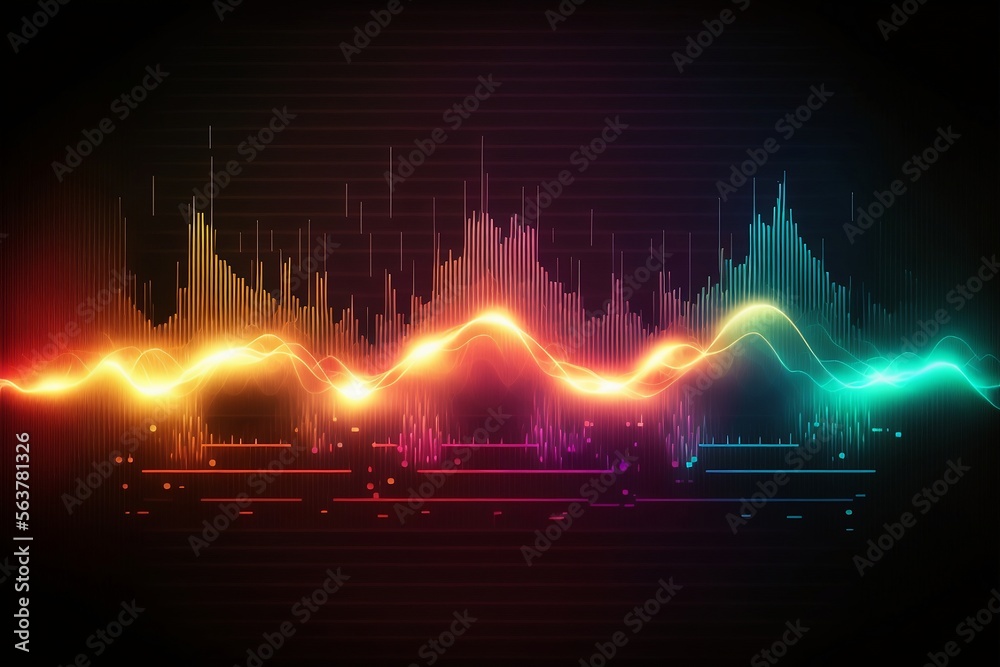 Poster Abstract Sound waves. Frequency audio waveform, music wave HUD interface elements, voice graph signal cyberpunk, Generative ai