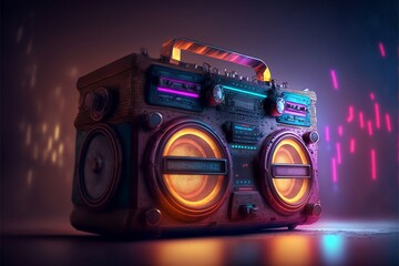 Naklejka premium cyberpunk virtual reality boombox ,Futuristic background ,generative AI 