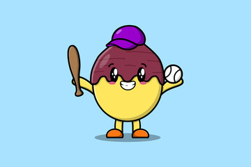 Cute cartoon Sweet potato character playing baseball in modern style design