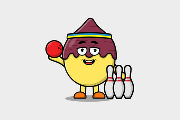 Cute cartoon Sweet potato character playing bowling in flat modern style design illustration