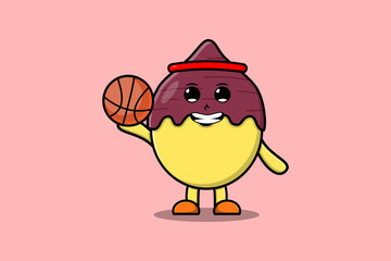 Cute cartoon Sweet potato character playing basketball in flat modern style design illustration