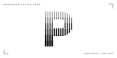 Letter P Alphabet Abstract Monogram Line Art Logo Vector Illustration