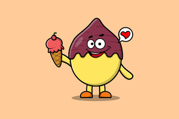 Cute Cartoon Sweet potato character holding ice cream cone in modern cute style illustration