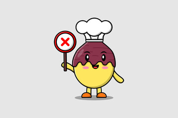 cute cartoon Sweet potato chef holding wrong sign board in vector character illustration
