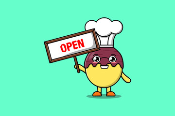 Cute cartoon Sweet potato character holding open sign board designs in concept flat cartoon style