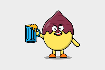 Cute Sweet potato cartoon mascot character with beer glass and cute stylish design flat illustration