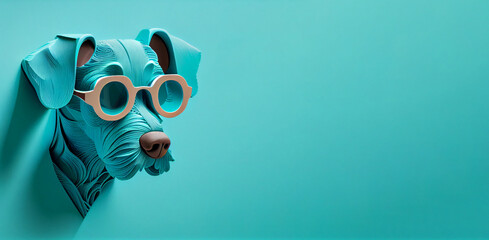 Paper Cut design of Dog on Teal Background. Generative ai