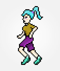 Pixel female character running sport activity