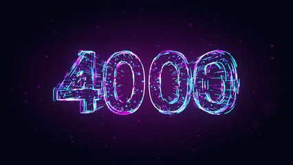 Futuristic Purple Blue Shiny Number 4000 3d Lines Effect And Square Dots Particles On Dark Purple Glitter Dust Background