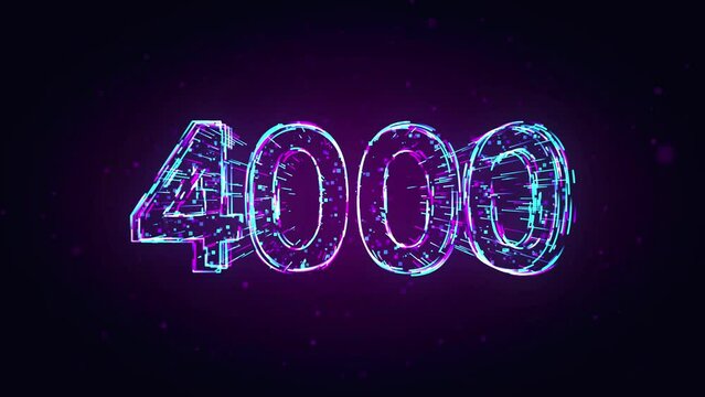 Futuristic Motion Purple Blue Shiny Number 4000 3d Lines Effect And Square Dots Particles Reveal On Dark Purple Glitter Dust Background
