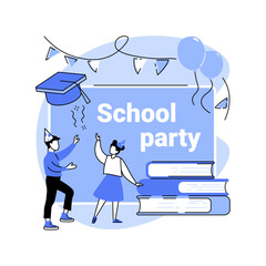 School celebration party abstract concept vector illustration. - obrazy, fototapety, plakaty