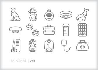 Set of vet line icons for taking pets to the doctor for a checkup or injury
