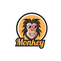 illustration of monkey chimpanzee character logo mascot design in cartoon vector flat color style for business branding