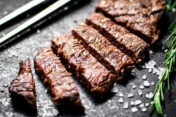 Pieces of delicious grilled steak. 