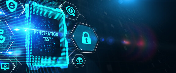 PENETRATION TEST inscription, cyber security concept. 3d illustration